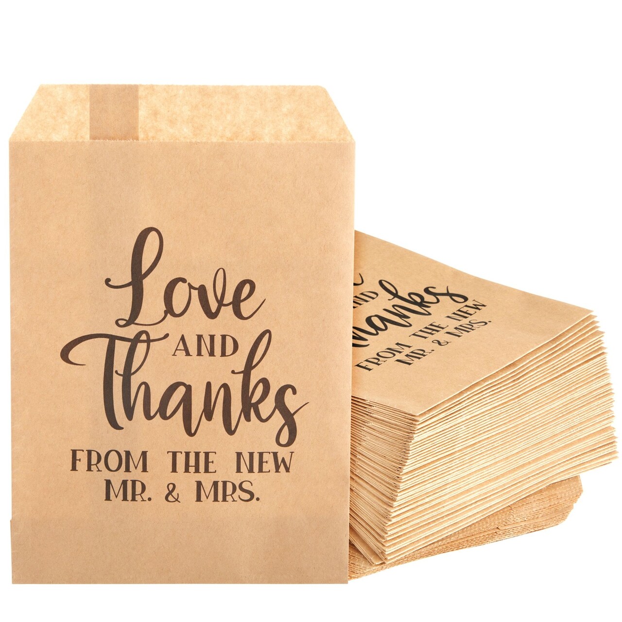 100 Pack Love and Thanks From the New Mr & Mrs for Wedding, Party Favor Bags for Goodie, Gifts, Decorations, 5x7.5 in
